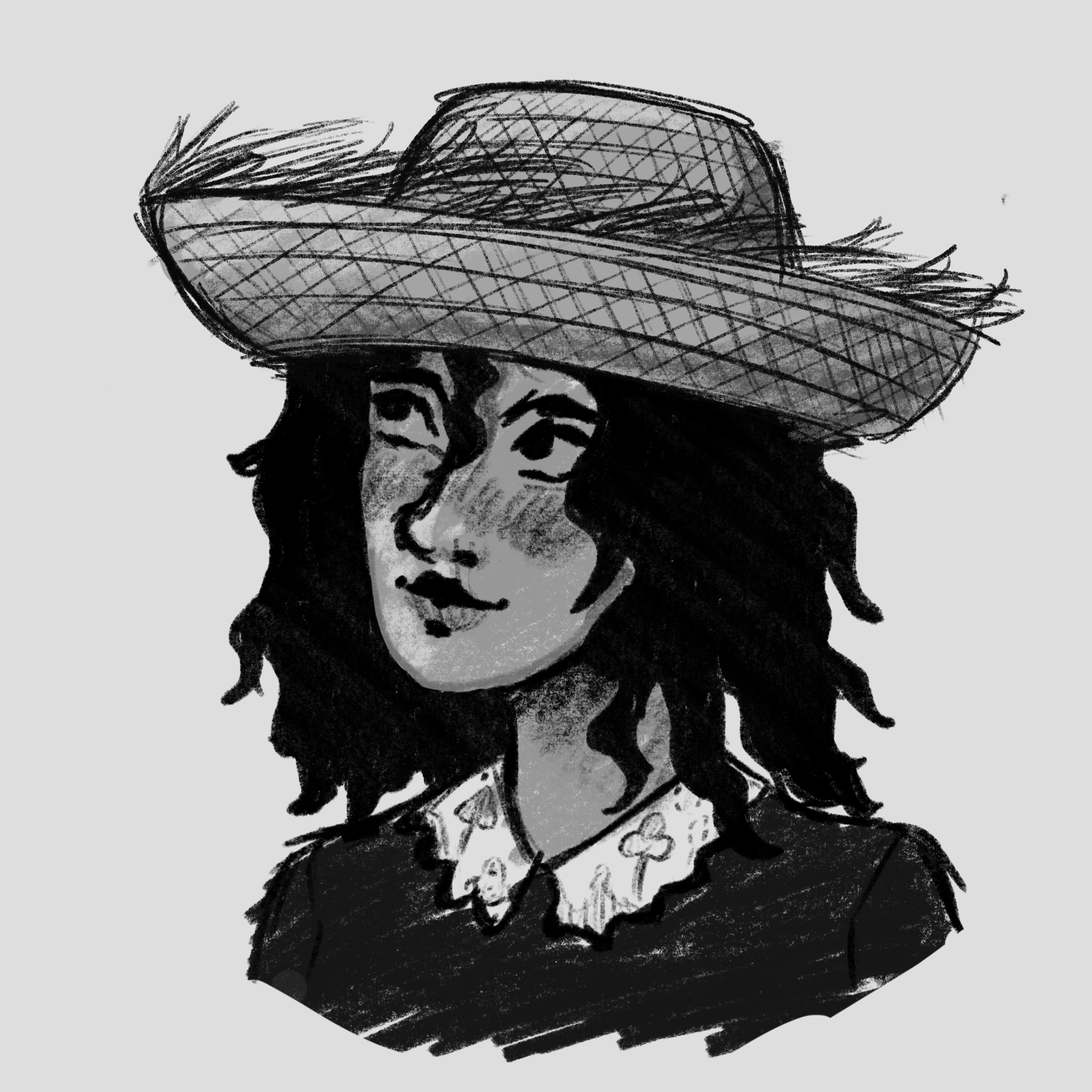 drawing of a girl wearing a traditional puerto rican straw hat